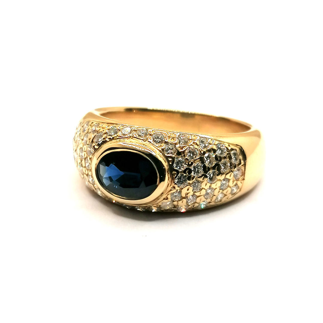 Bague en or jaune saphir et diamant