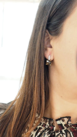 Yellow gold, smoky quartz and diamond earrings 