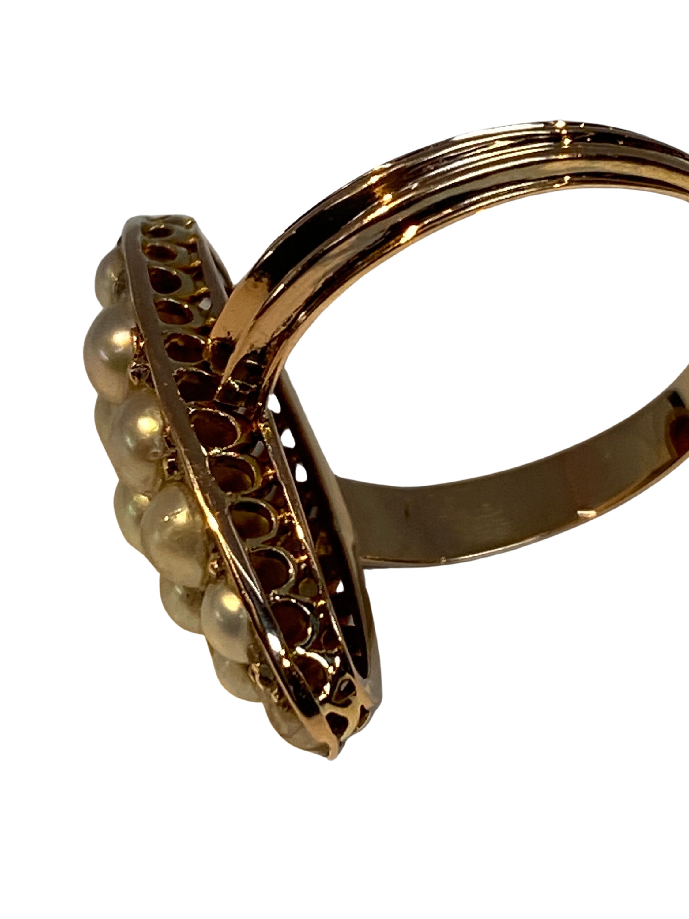 18-carat gold “marquise” ring set with fine pearls and diamonds circa 1880