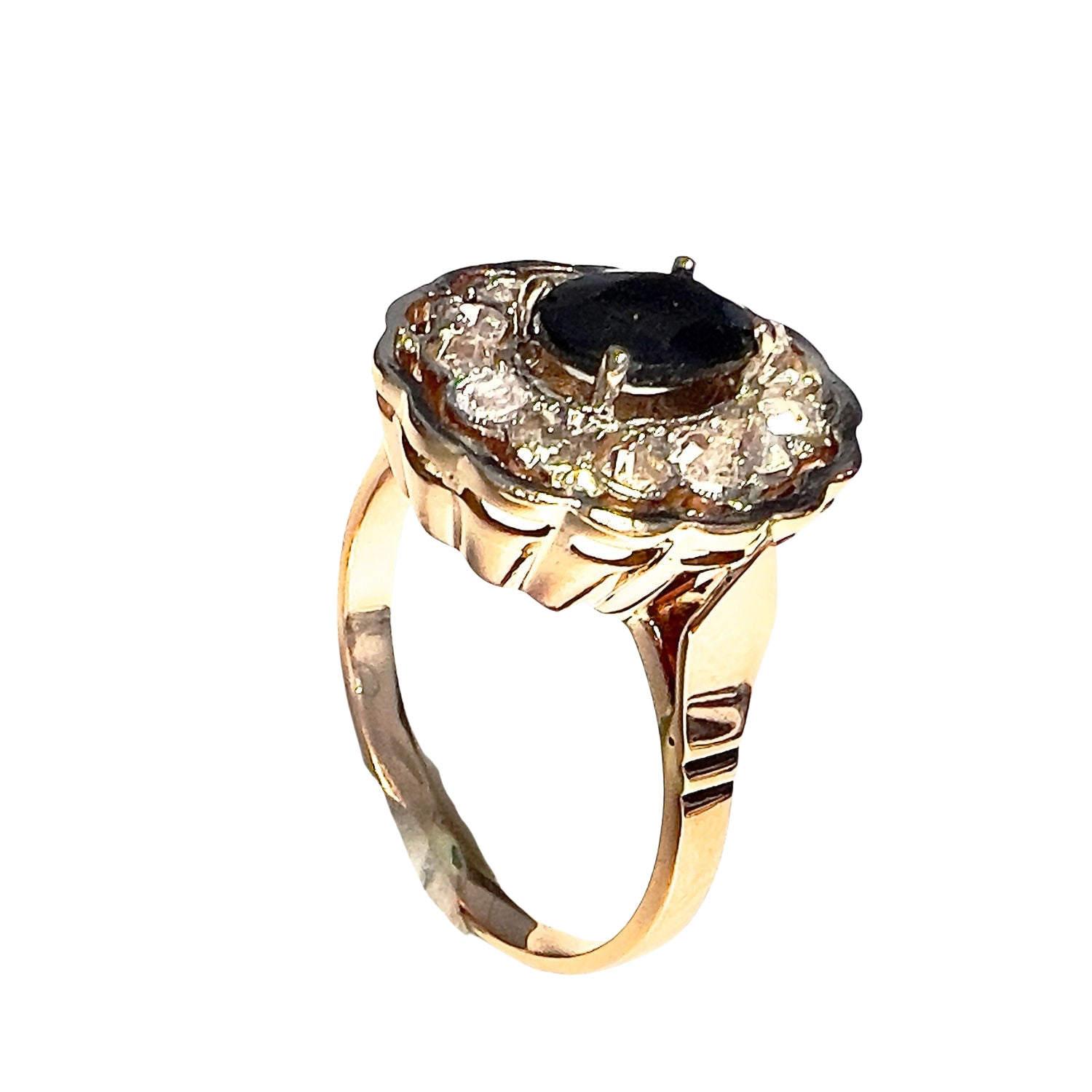 SORTIJA  de ORO 18 kts ART DECO ÉPOCA 1930-35 con Zafiro y Diamantes