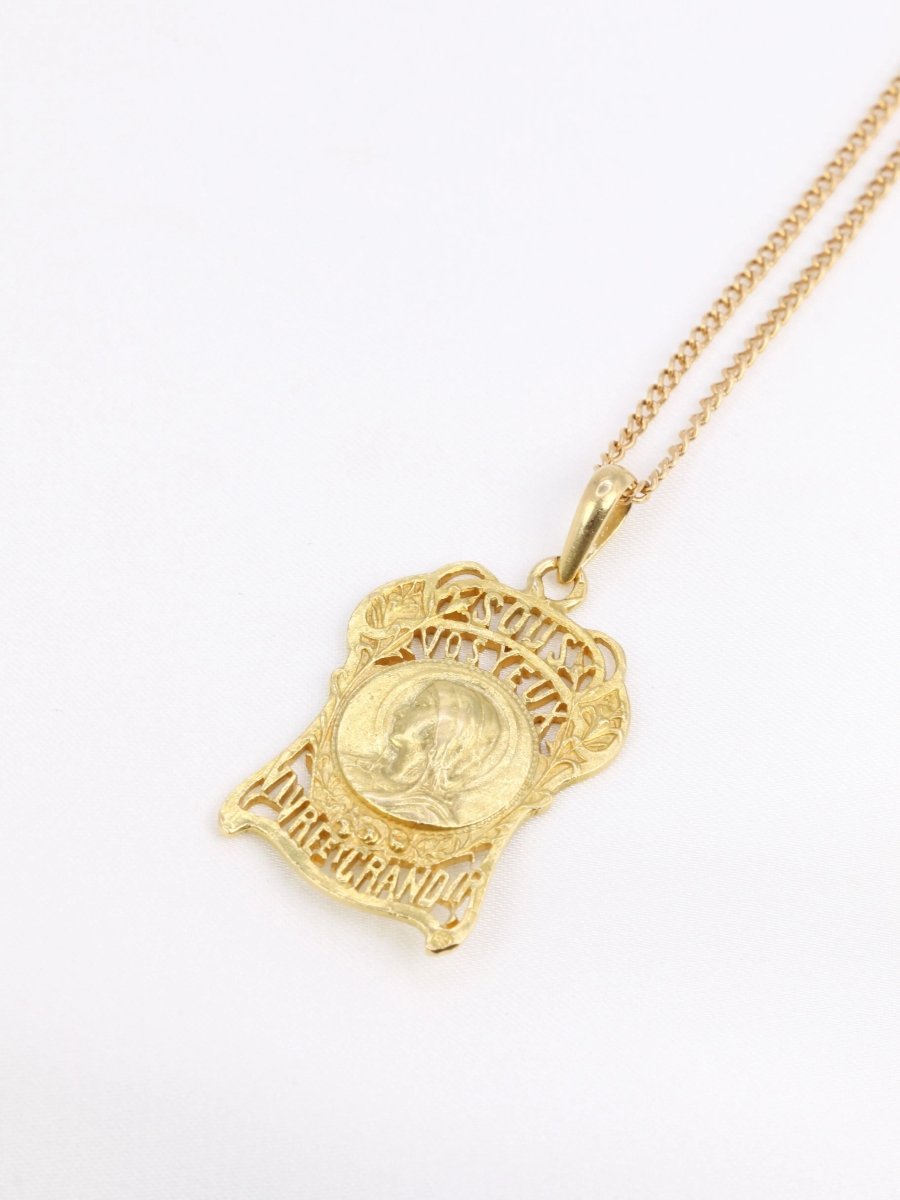Médaille à la Vierge Marie en or jaune, "Sous vos yeux, vivre et grandir" - Castafiore