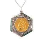 Médaille ajourée en or gris et diamant représentent la vierge et l'enfant - Castafiore