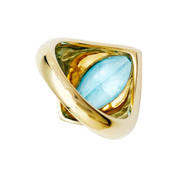 Bague or jaune et topaze bleue