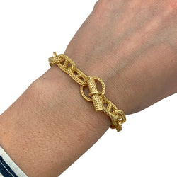 Yellow gold bracelet, navy mesh