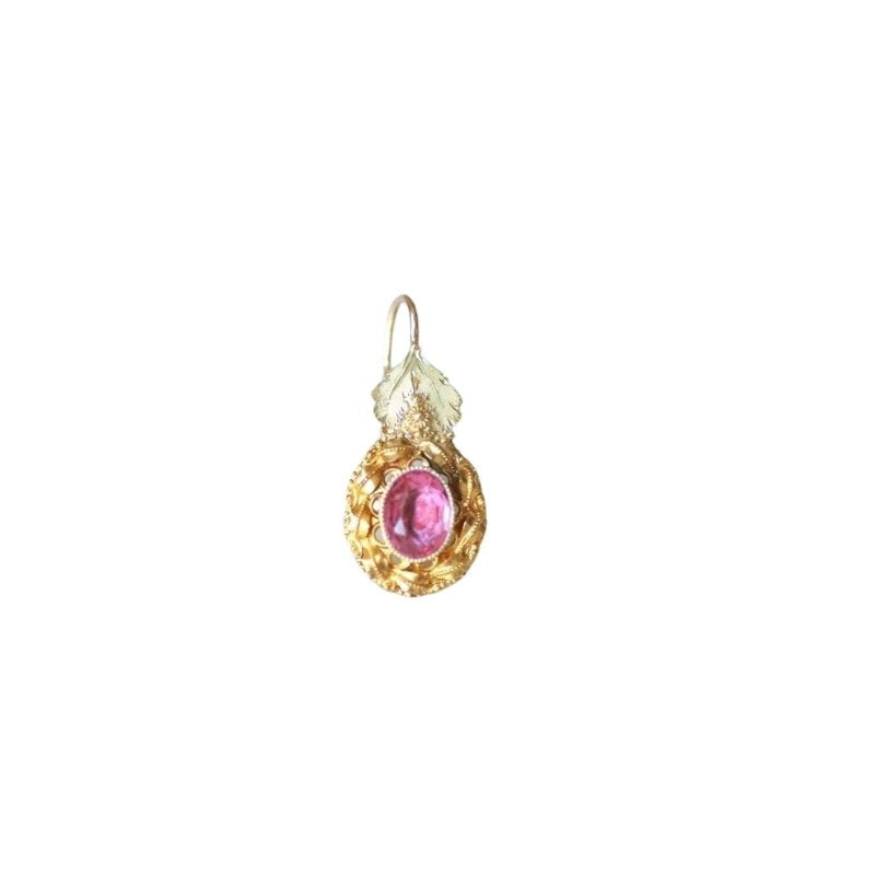 Mono boucle d'oreille or jaune et pierre rose - Castafiore