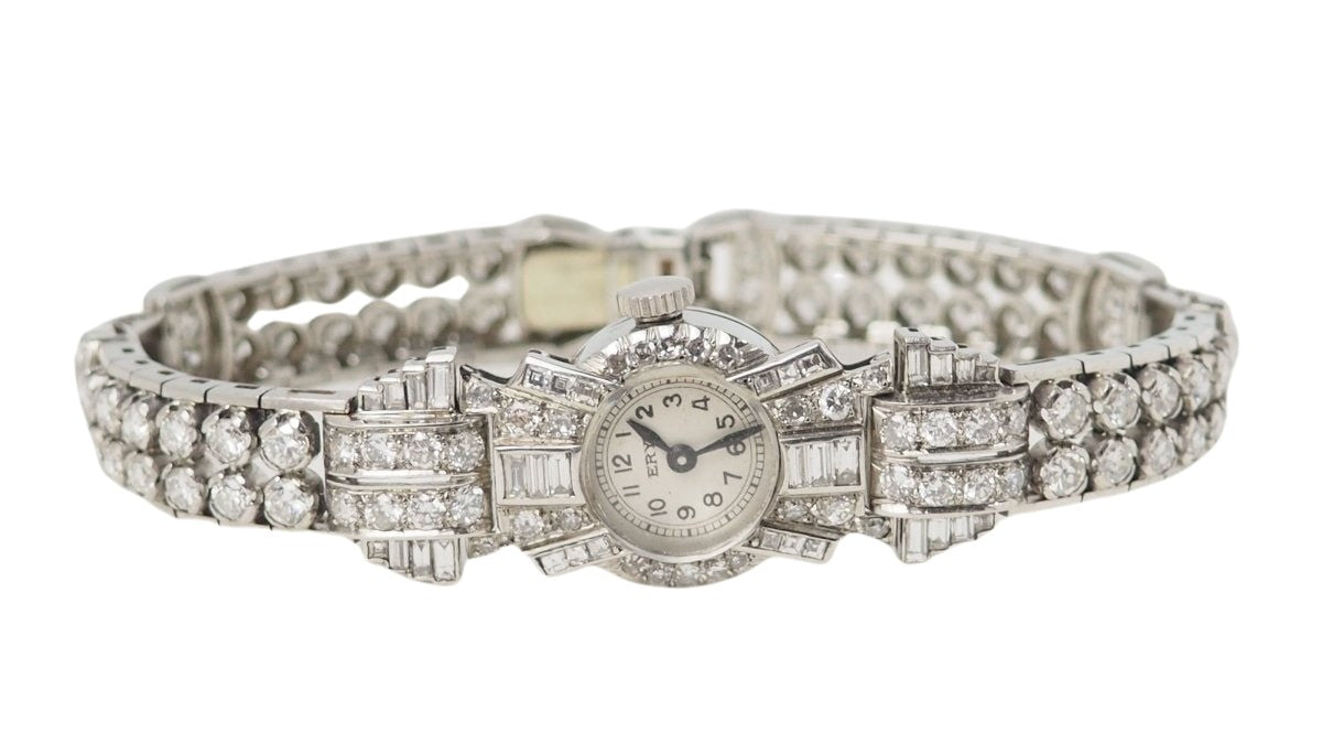 Bijou-montre en Platine & Diamants pour femme (Vintage 1950)