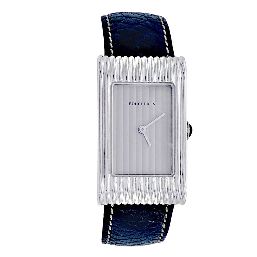 Montre Boucheron, "Reflet", acier, cuir. - Castafiore