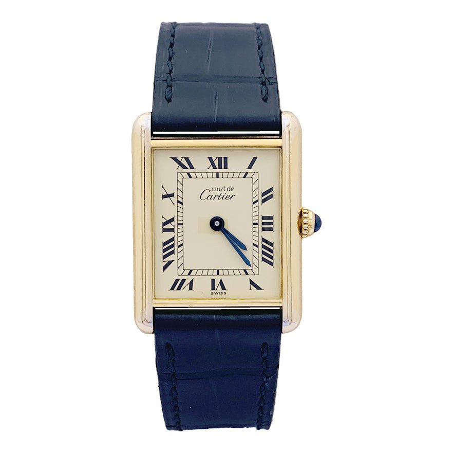 Montre CARTIER "Must de Cartier" en argent, plaqué or et cuir - Castafiore