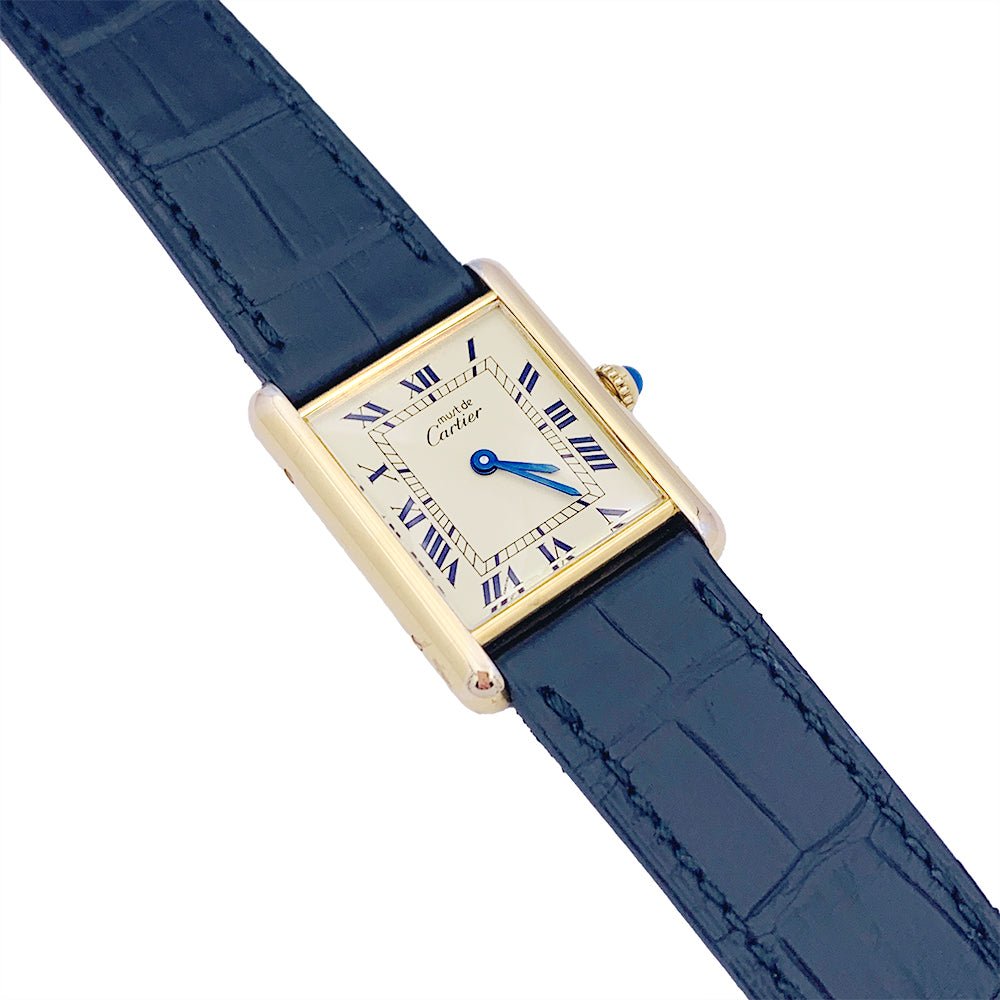 Montre CARTIER "Must de Cartier" en argent, plaqué or et cuir - Castafiore