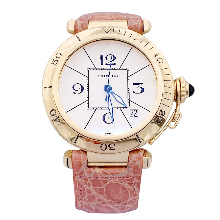 Montre Cartier "Pasha" or jaune, cuir. - Castafiore