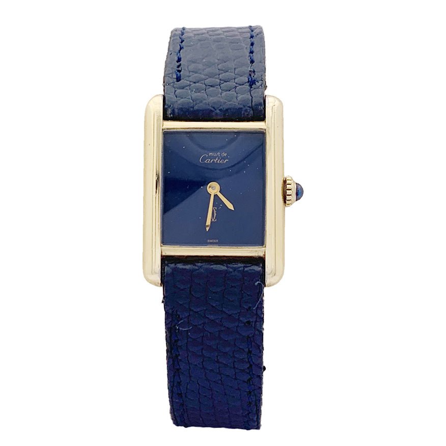 Watch Cartier Tank Must silver gold plated blue lacquered dial