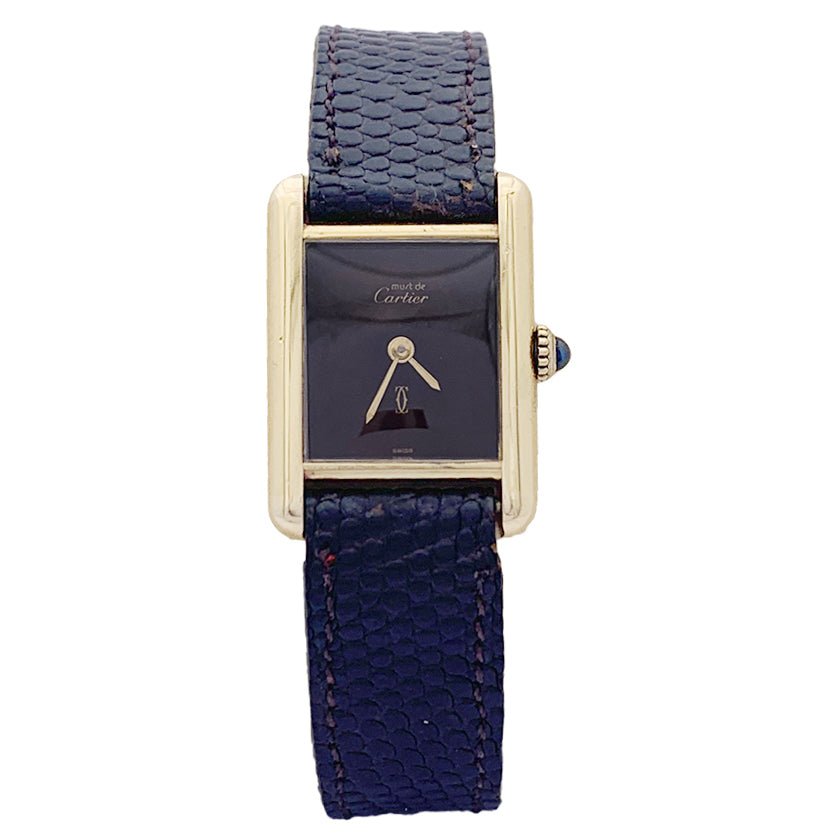 Montre Cartier "Tank Must" argent plaqué or, cadran laqué marron. - Castafiore