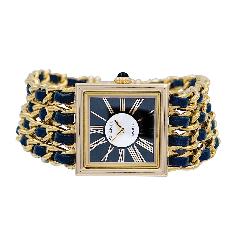 Montre Chanel, "Mademoiselle", or jaune, cuir. - Castafiore