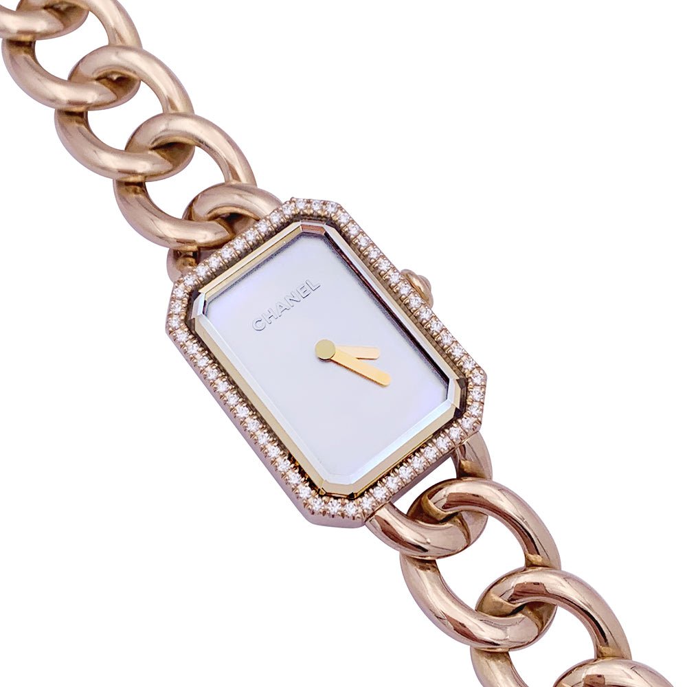 Montre Chanel, "Première Chaîne Gourmette", or rose, diamants. - Castafiore