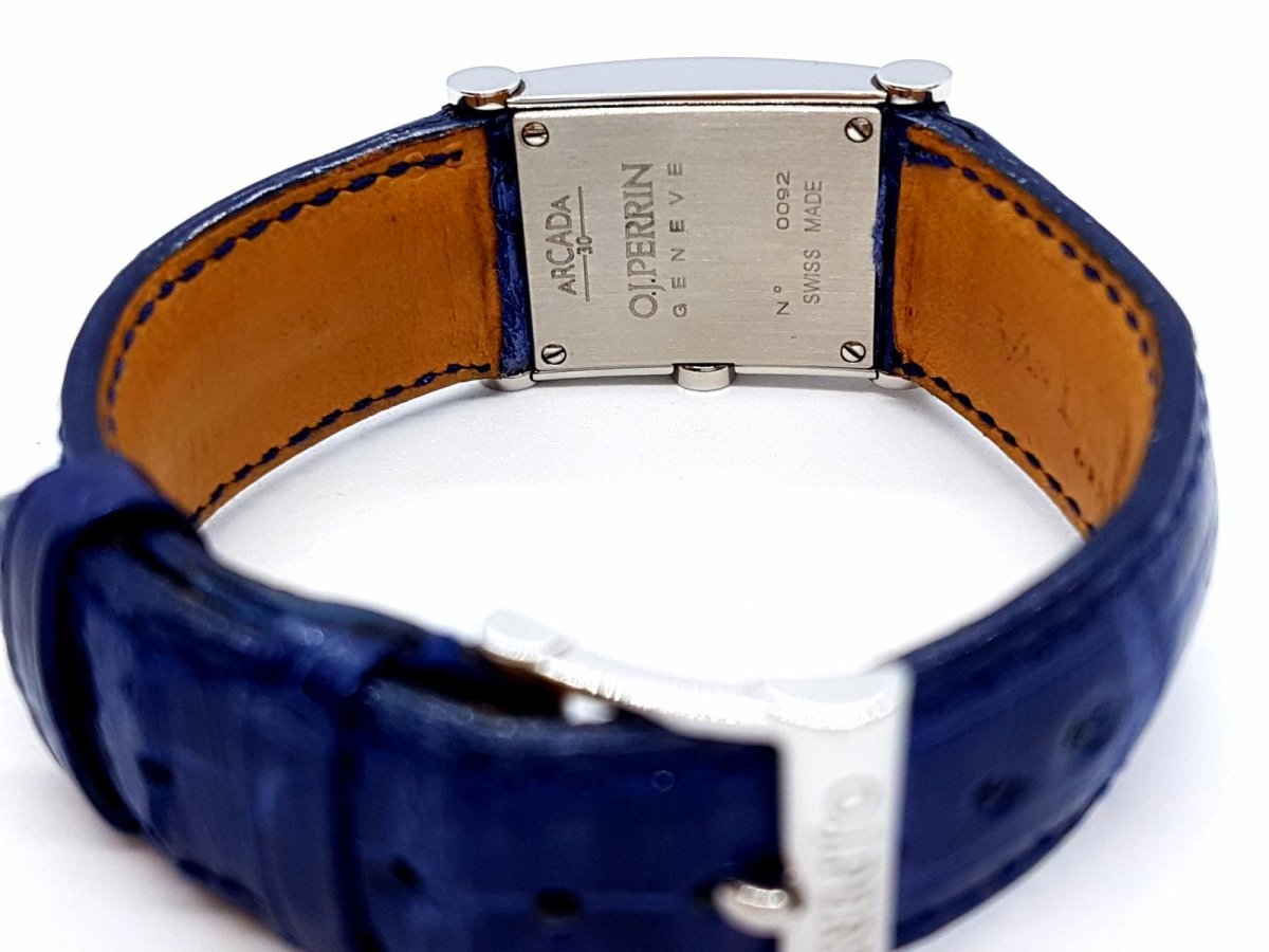 Montre OJ PERRIN "Arcada", en acier et cuire de croco bleu - Castafiore