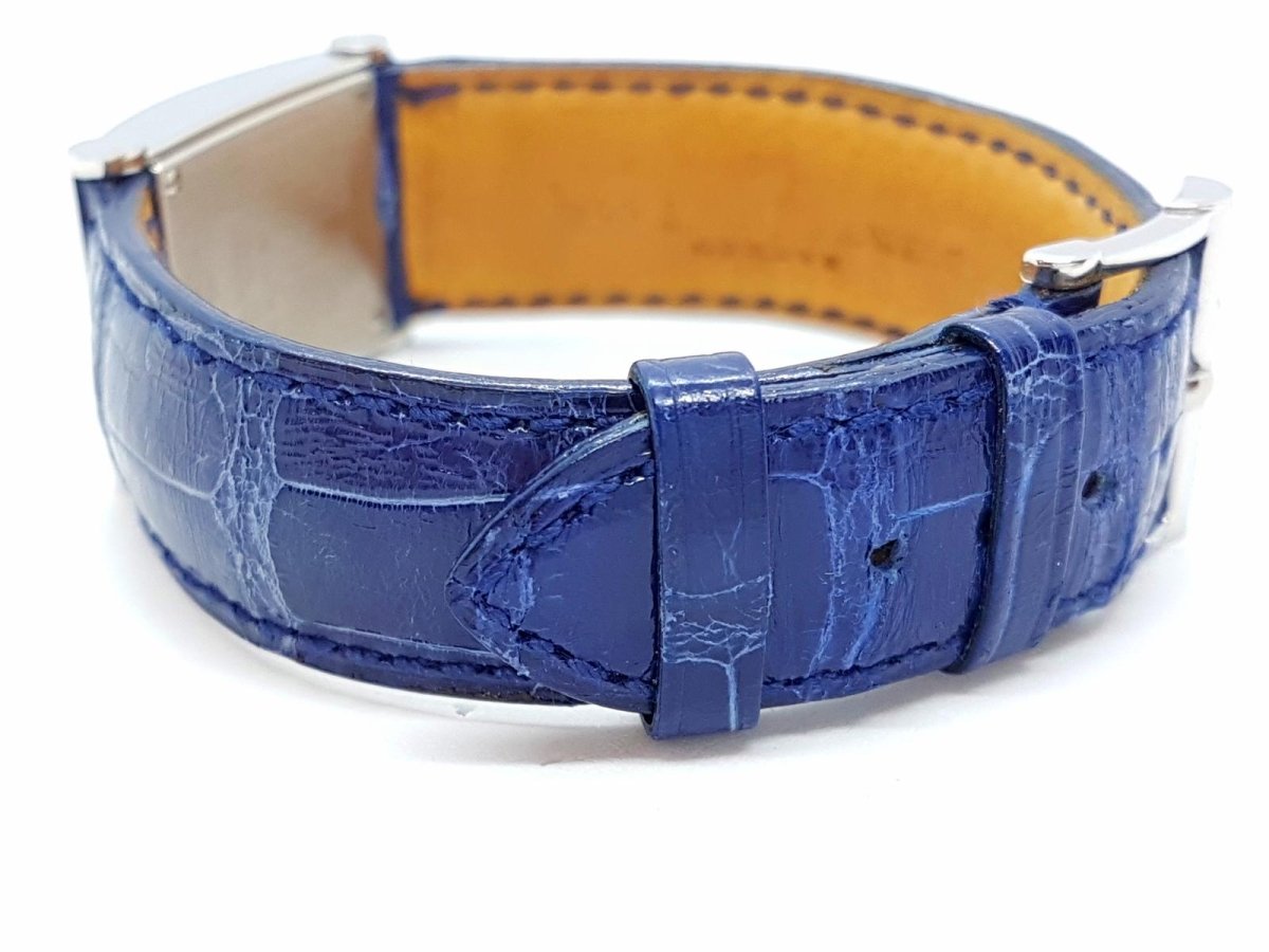 Montre OJ PERRIN "Arcada", en acier et cuire de croco bleu - Castafiore