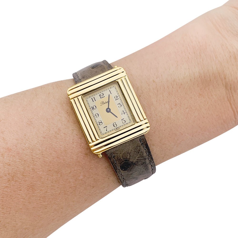 Montre Poiray ,"Ma Première", en or jaune, bracelet cuir interchangeable. - Castafiore