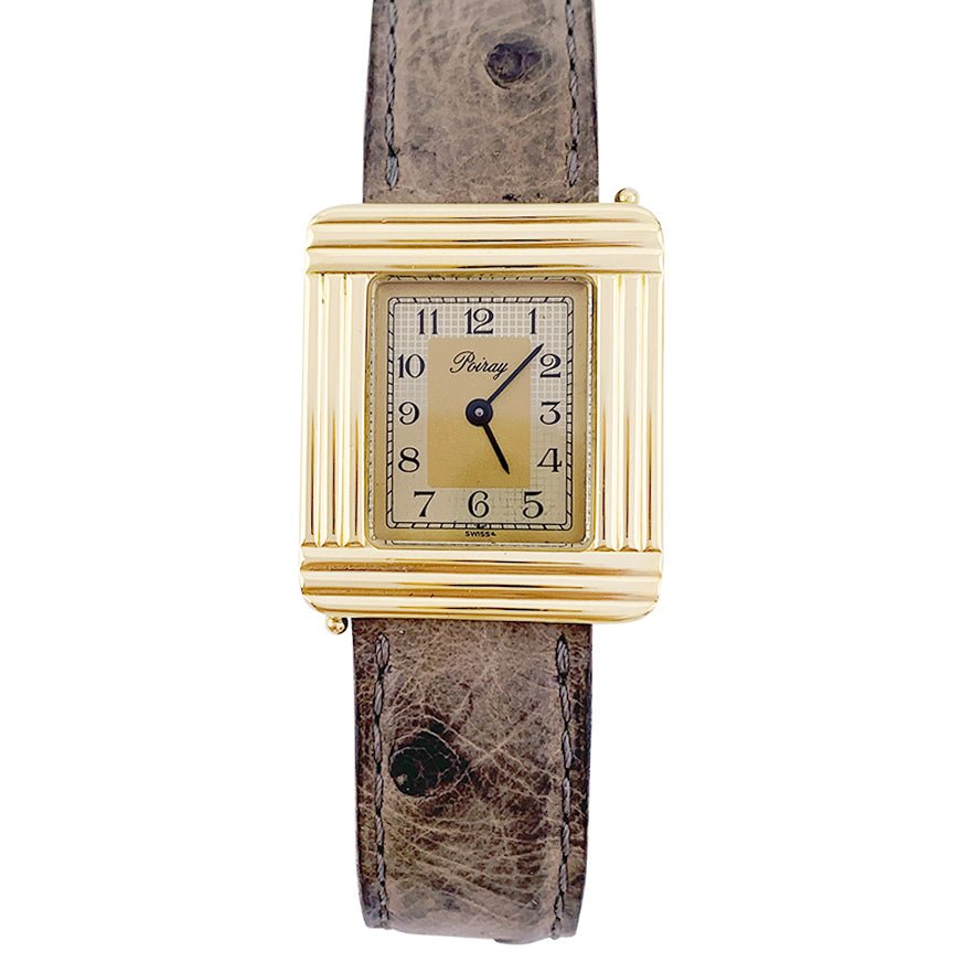 Montre Poiray ,"Ma Première", en or jaune, bracelet cuir interchangeable. - Castafiore