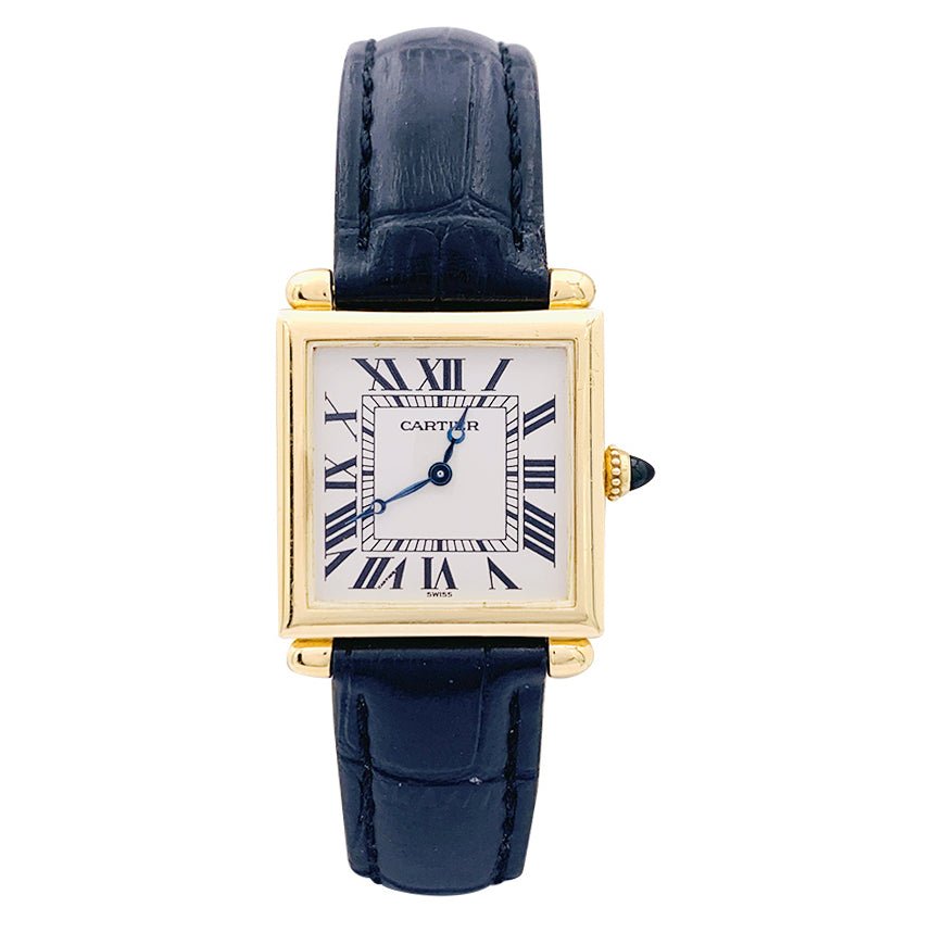 Montre Quartz CARTIER "Tank Obus" en or jaune et cuir - Castafiore