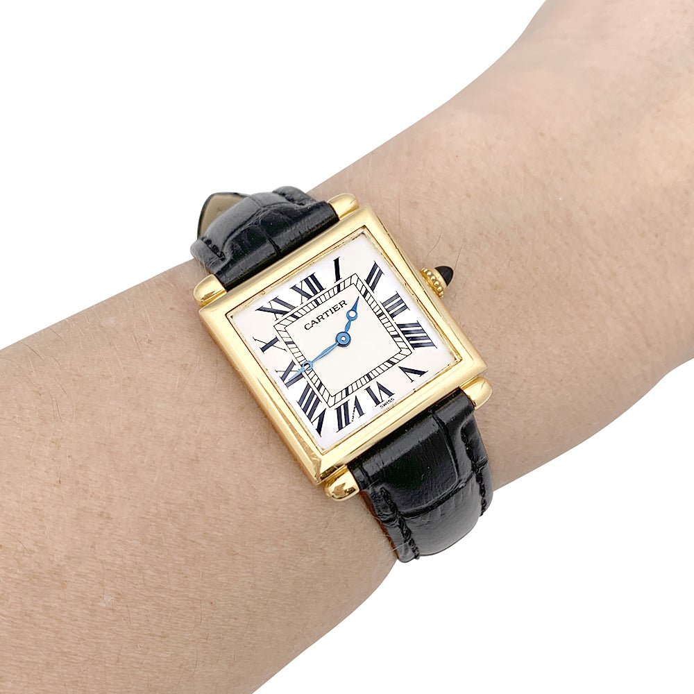 Montre Quartz CARTIER "Tank Obus" en or jaune et cuir - Castafiore