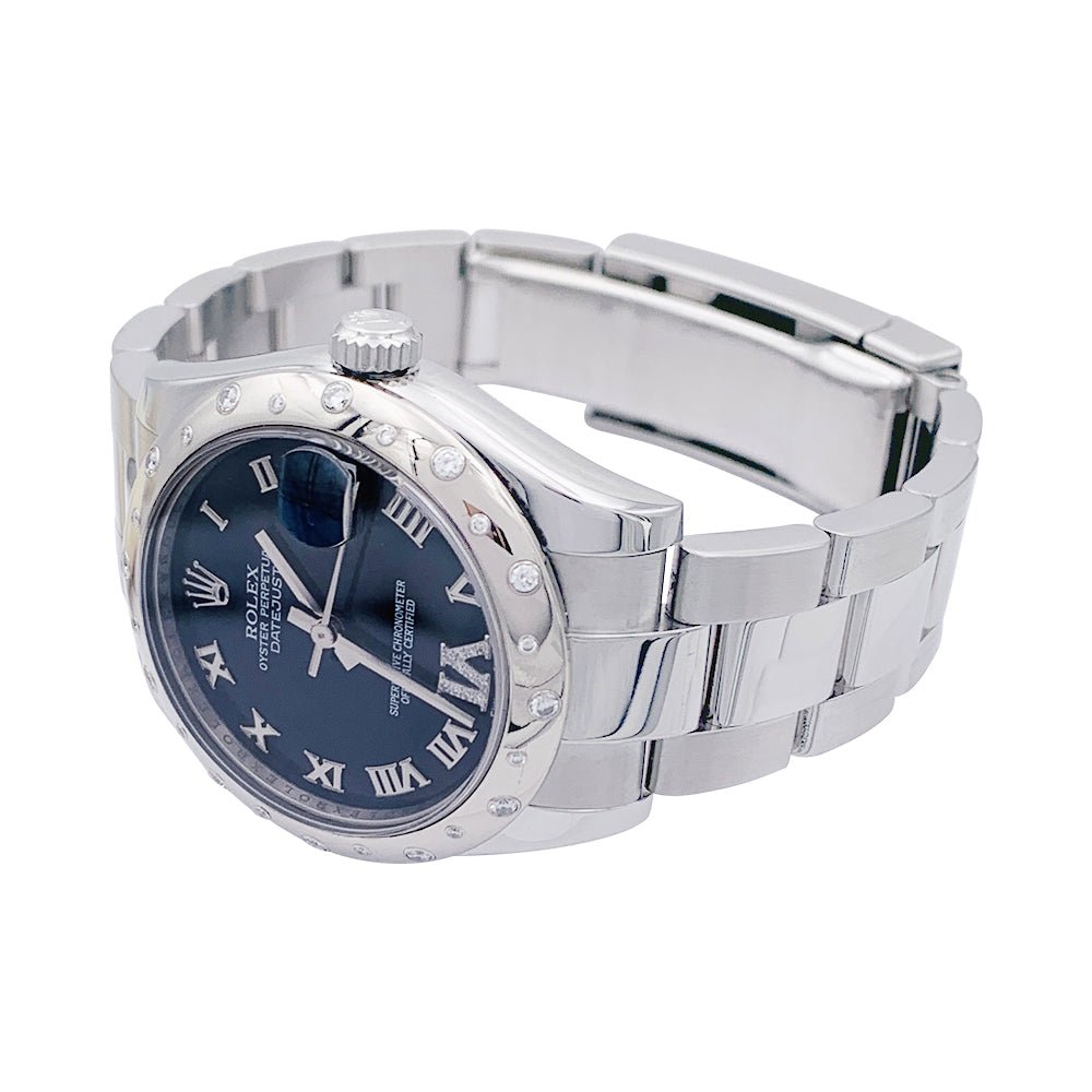 Montre ROLEX "Oyster Perpetual Datejust", acier et diamants - Castafiore