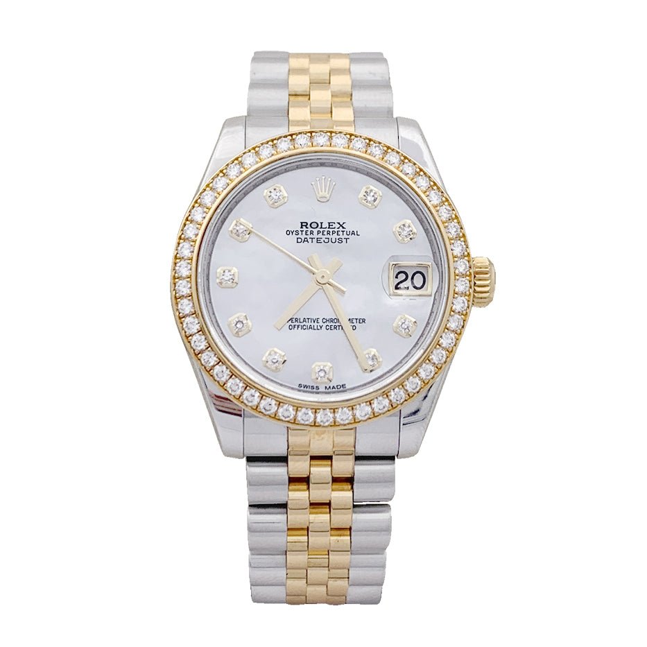 Montre ROLEX "Oyster Perpetual Datejust"en or jaune, acier, nacre et diamants - Castafiore