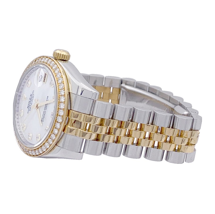 Montre ROLEX "Oyster Perpetual Datejust"en or jaune, acier, nacre et diamants - Castafiore