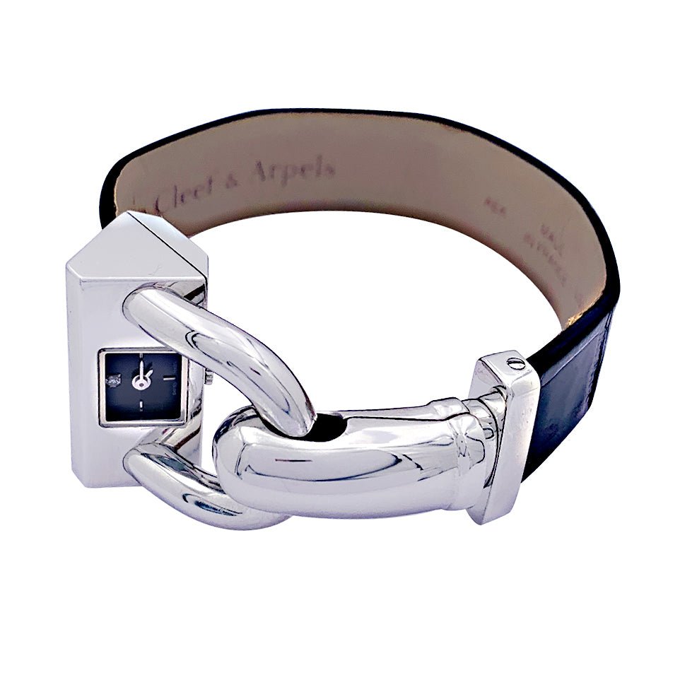 Montre Van Cleef & Arpels, "Cadenas", acier, cuir. - Castafiore