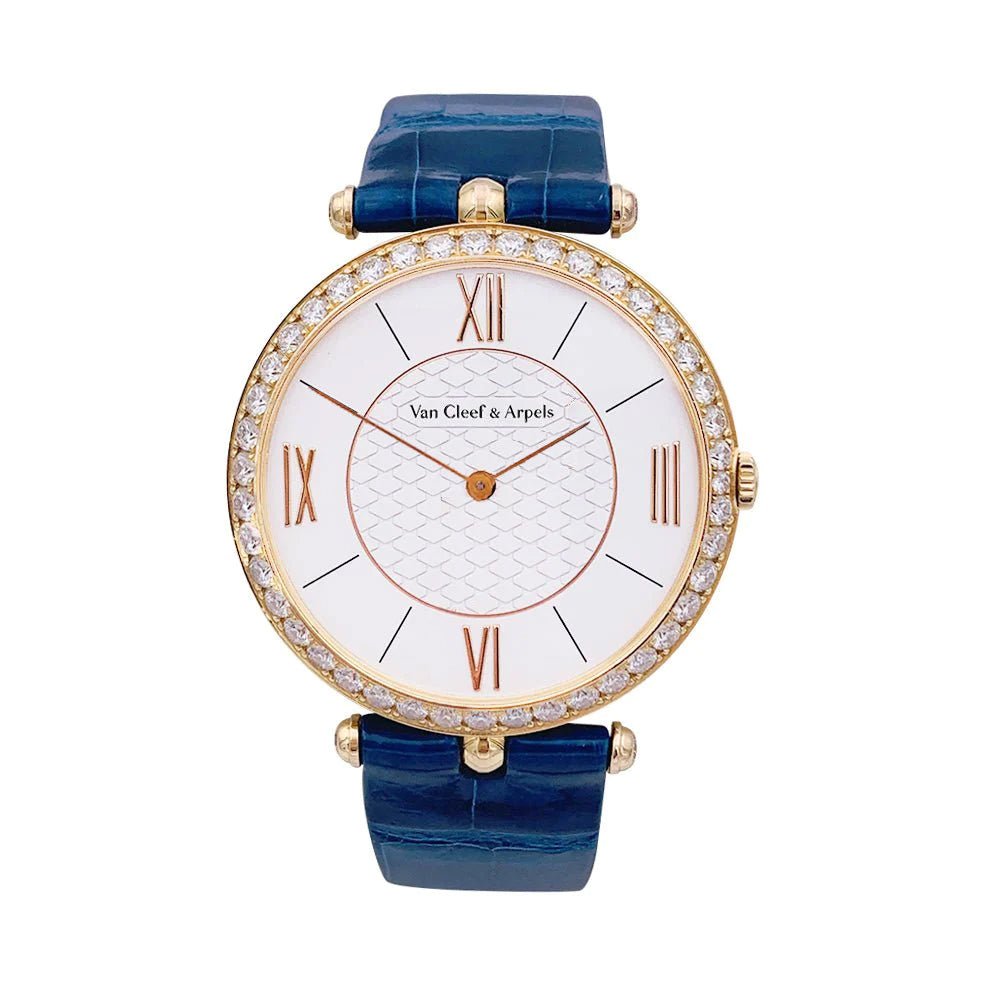 Montre VAN CLEEF & ARPELS "Pierre Arpels" en or rose, diamants et cuir - Castafiore