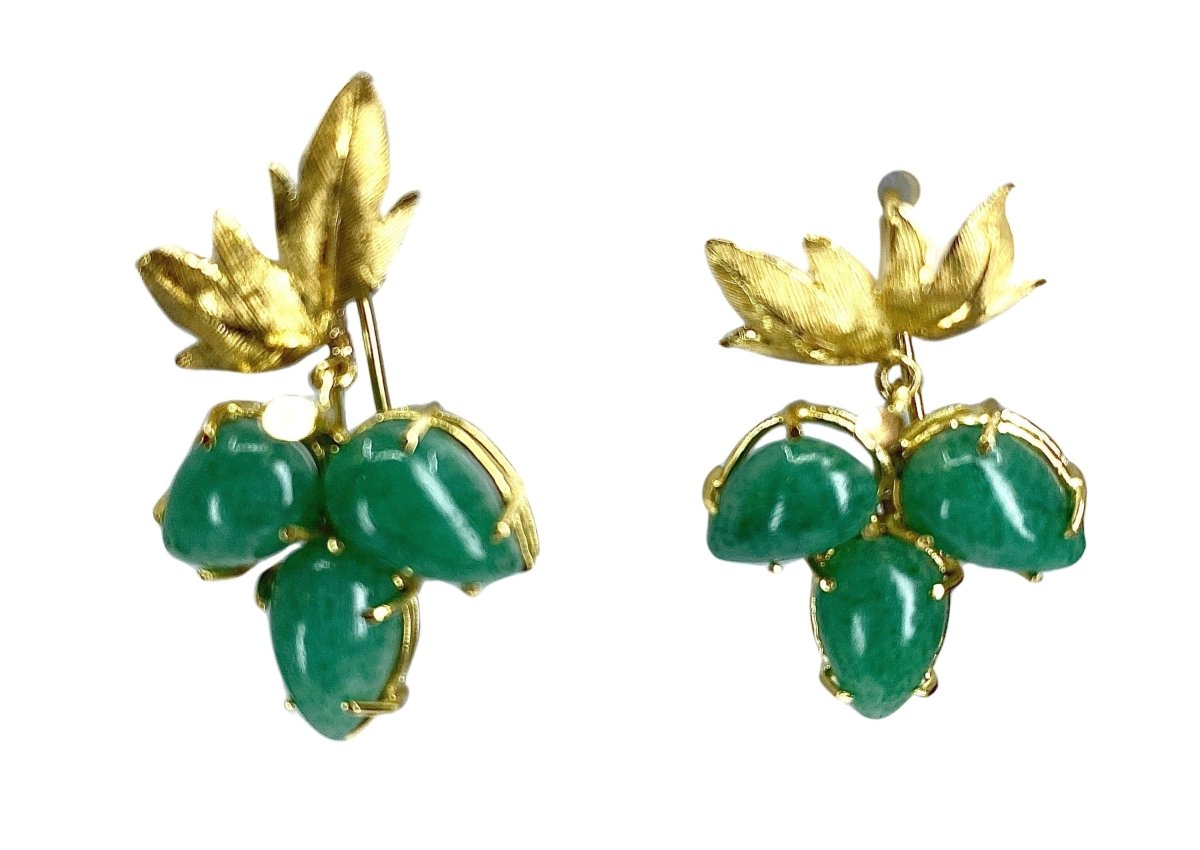 Paire de boucles d’oreille en or jaune et aventurines - Castafiore
