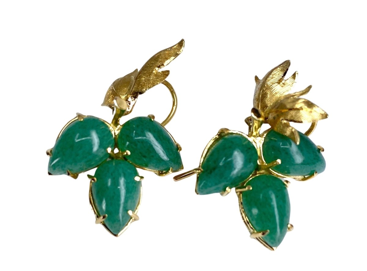 Paire de boucles d’oreille en or jaune et aventurines - Castafiore