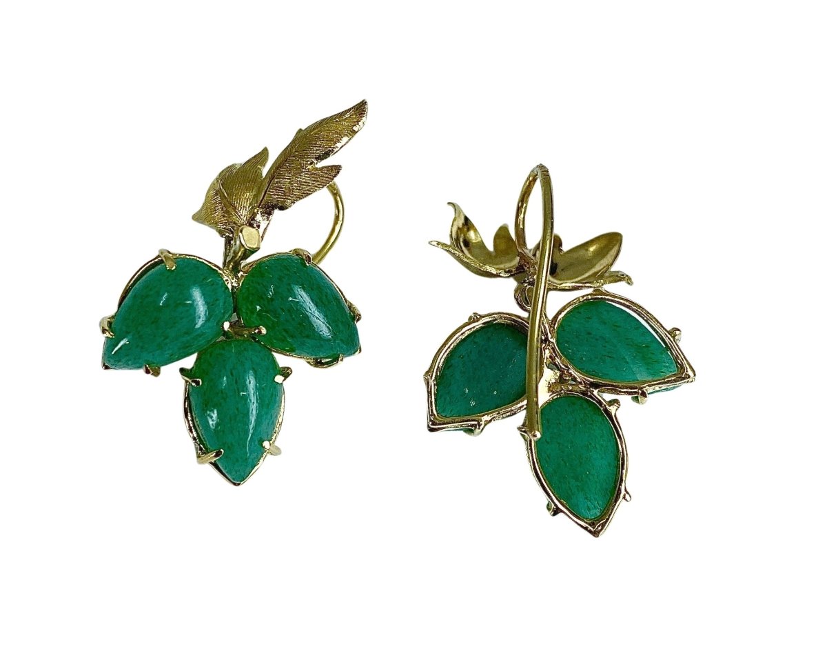 Paire de boucles d’oreille en or jaune et aventurines - Castafiore