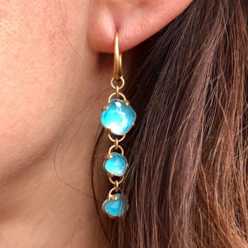 Paire de boucles d'oreilles de la maison Pomellato modèle Capri en topaze bleue et turquoise - Castafiore