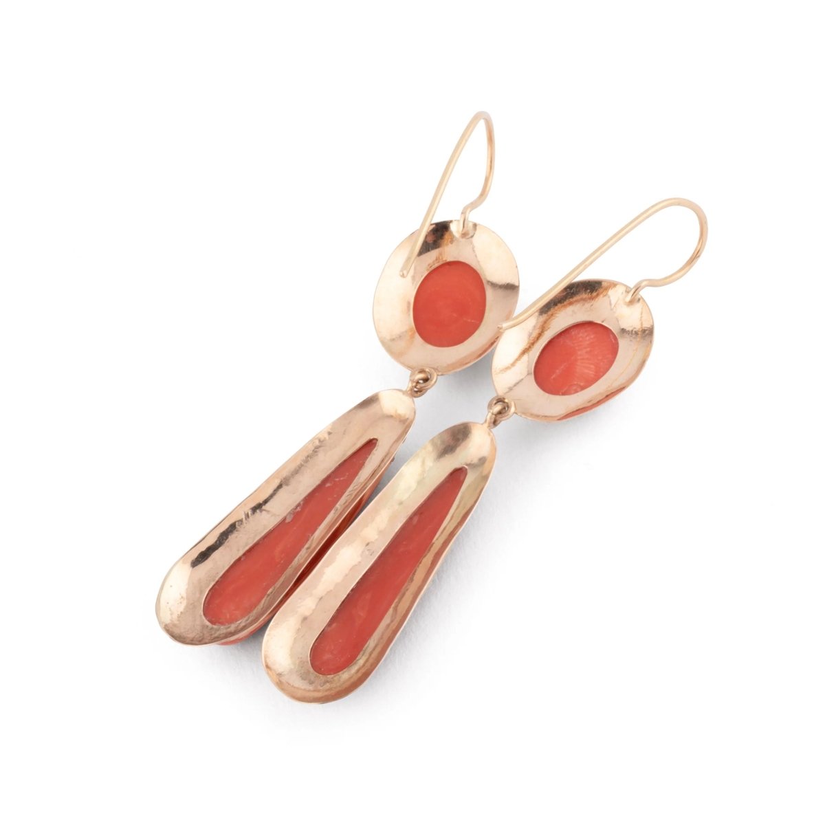 Paire de boucles d'oreilles en corail et or jaune - Castafiore