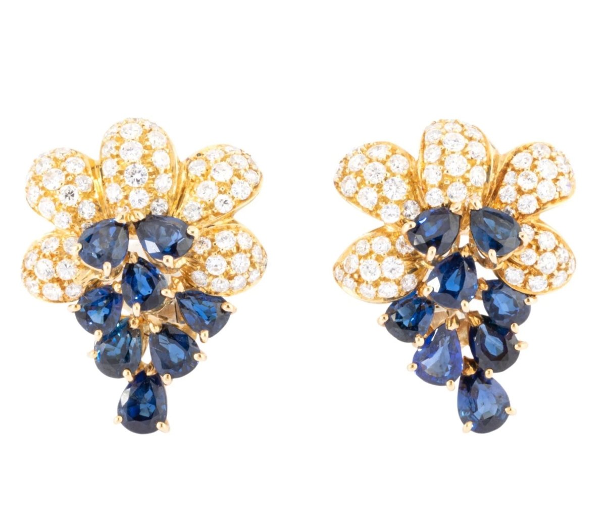 Paire de boucles d'oreilles or jaune saphirs et diamants - Castafiore