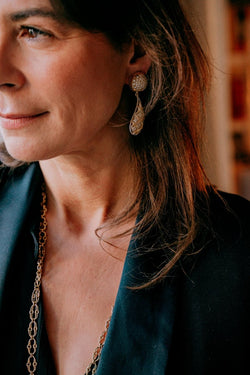 Paire de boucles d'oreilles ors jaune et blanc sertie de diamants - Castafiore