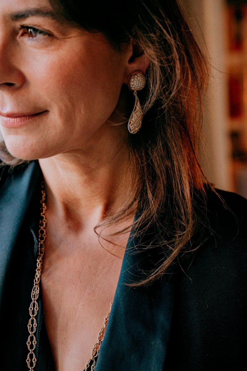 Paire de boucles d'oreilles ors jaune et blanc sertie de diamants - Castafiore