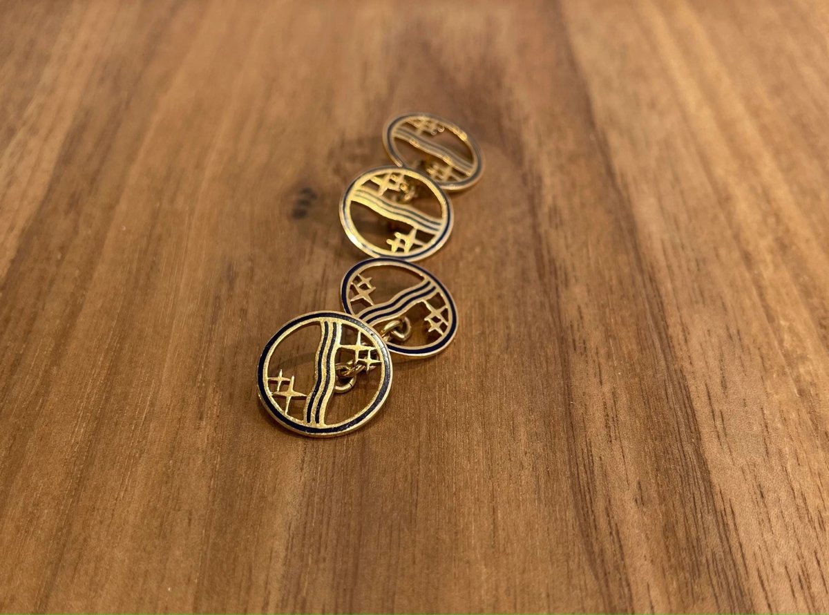 Paire de boutons de manchettes en or et email - Castafiore