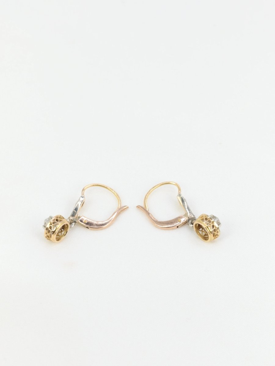 Paire de dormeuses anciennes en or et diamants taille ancienne - Castafiore