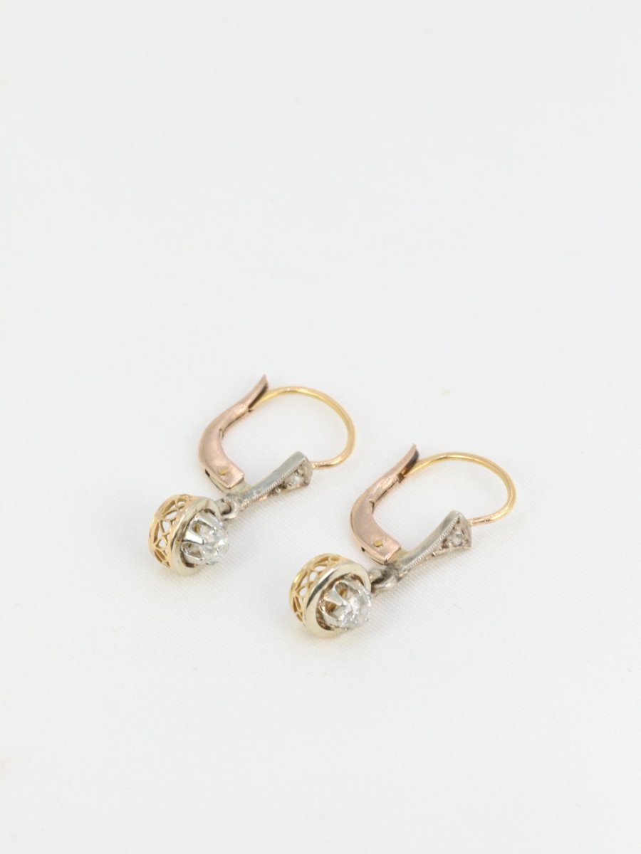 Paire de dormeuses anciennes en or et diamants taille ancienne - Castafiore
