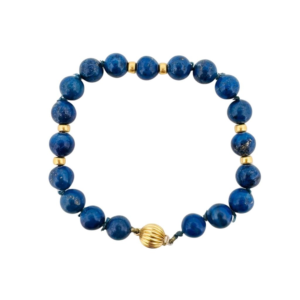 Parure Collier et Bracelet de perles de lapis lazuli et perles d'or - Castafiore
