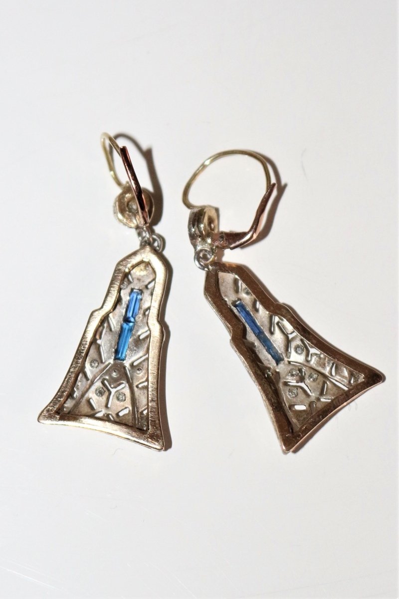 Pendants d'Oreilles Art Déco en platine et or jaune - Castafiore