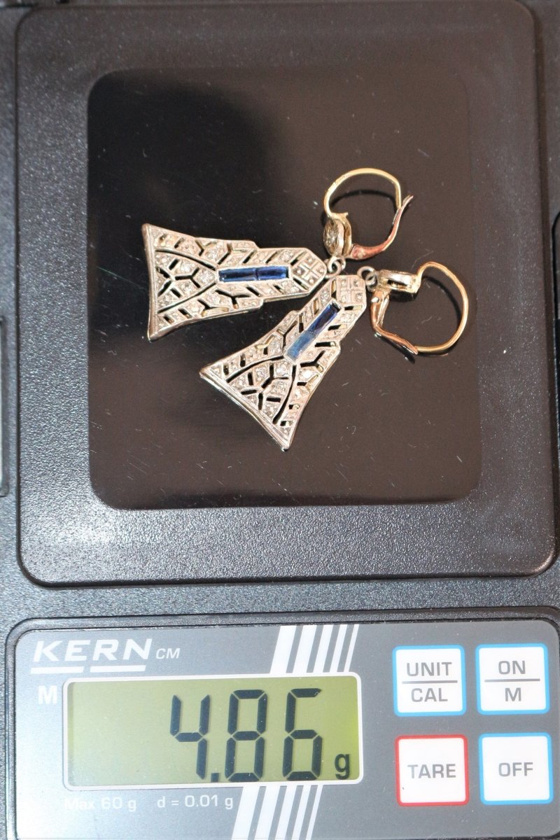 Pendants d'Oreilles Art Déco en platine et or jaune - Castafiore