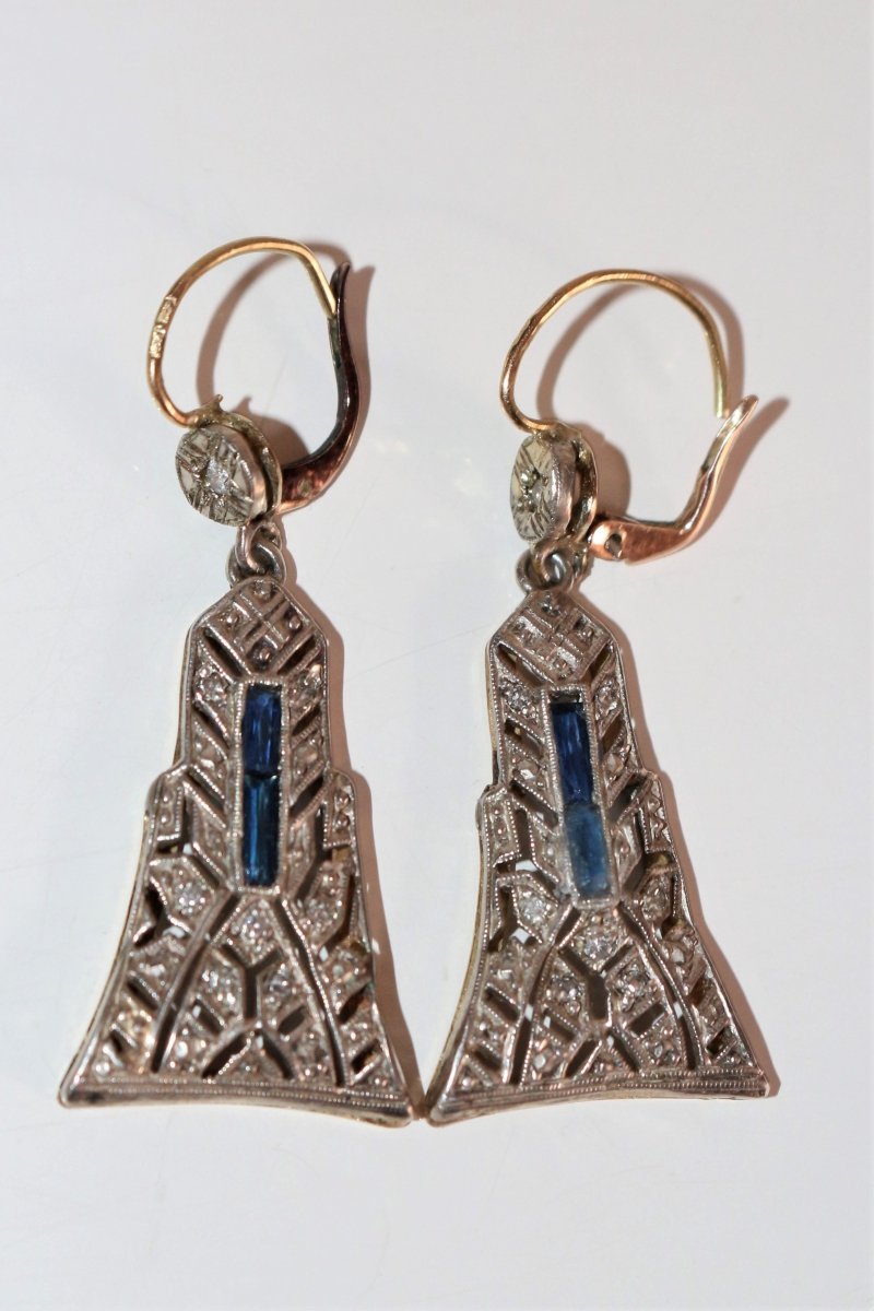 Pendants d'Oreilles Art Déco en platine et or jaune - Castafiore