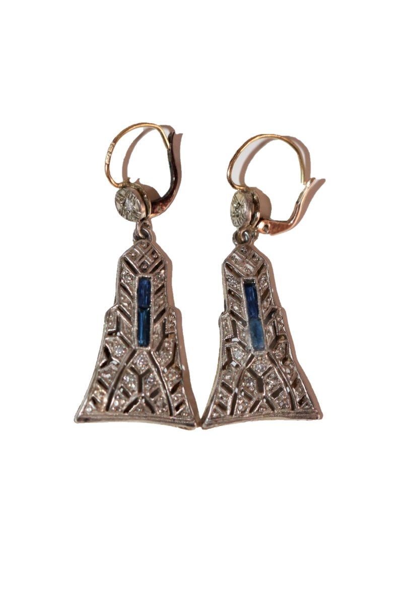 Pendants d'Oreilles Art Déco en platine et or jaune - Castafiore