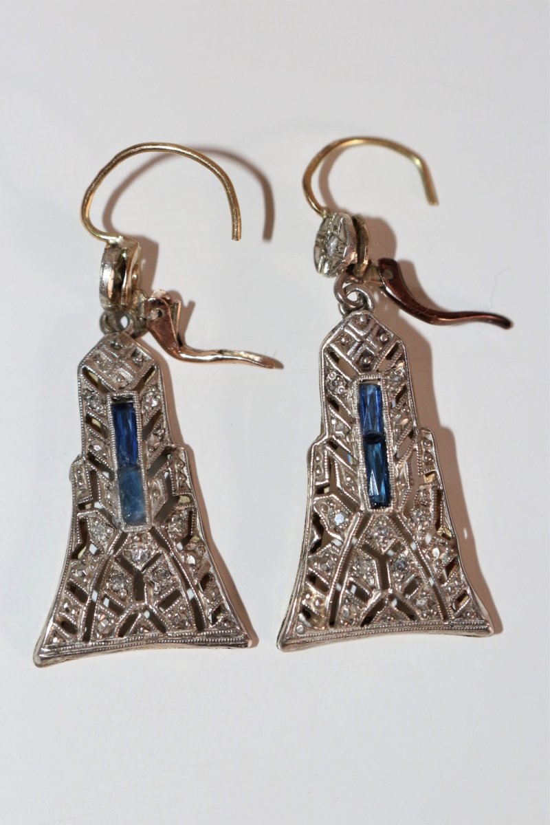 Pendants d'Oreilles Art Déco en platine et or jaune - Castafiore