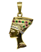 Pendentif à profil d'égyptien en or jaune, rubis, émeraudes et diamants - Castafiore