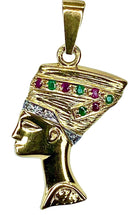 Pendentif à profil d'égyptien en or jaune, rubis, émeraudes et diamants - Castafiore