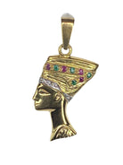 Pendentif à profil d'égyptien en or jaune, rubis, émeraudes et diamants - Castafiore