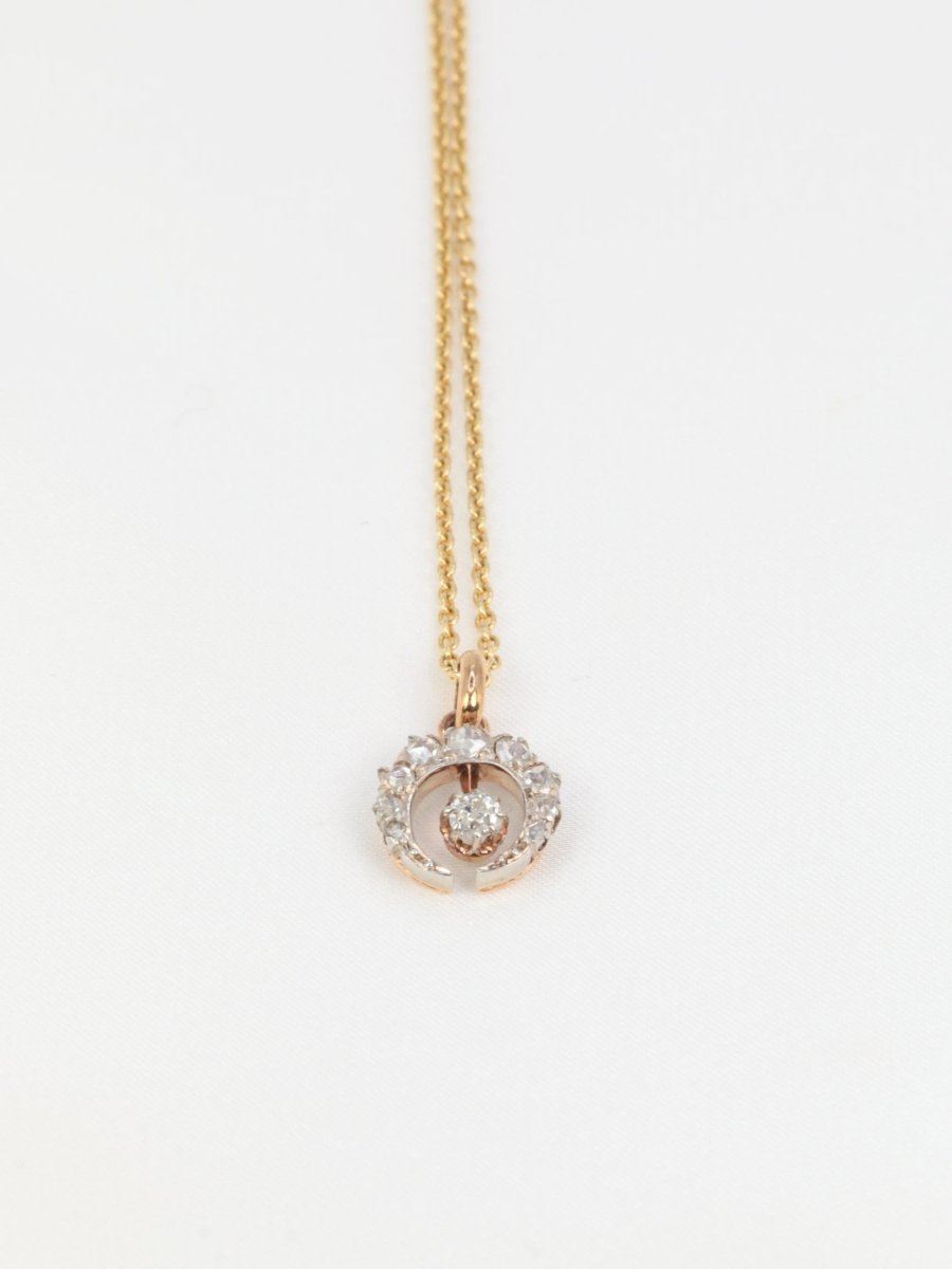 Pendentif ancien lune en or, argent et diamants - Fin du XIXème siècle - Castafiore